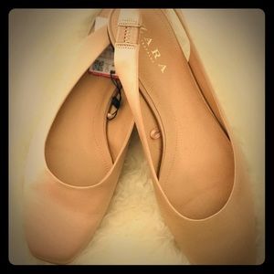 Pink satin Zara flat sling backs never worn